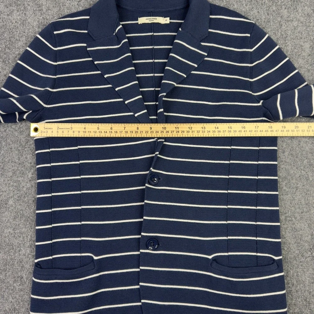 Jack & Jones Blazer‎ Mens S Blue White Stripe Knit Slim Preppy Minimalist Career